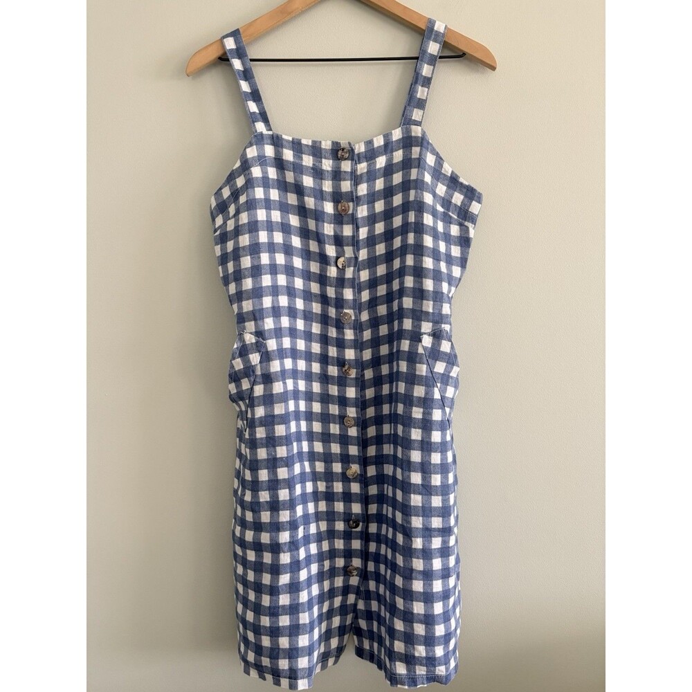 Terzo Millennio Gingham Dress Medium 100% Linen Button Front Made in Italy New